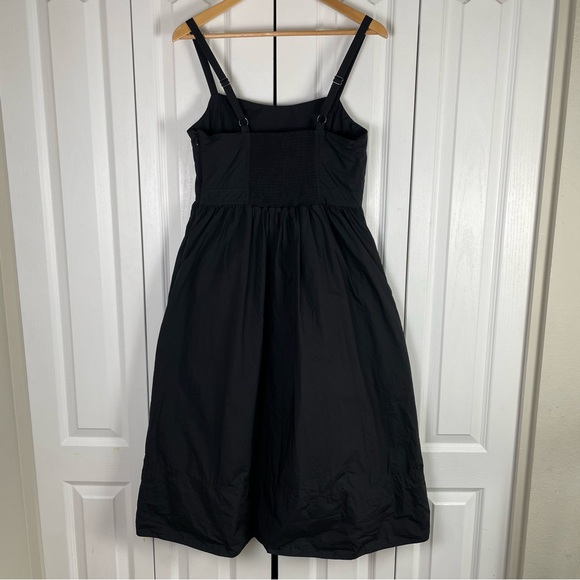 Gathered Cotton Poplin Midi Dress Womens M Black Whimsigoth Minimalist Well Worn - Picture 5 of 16